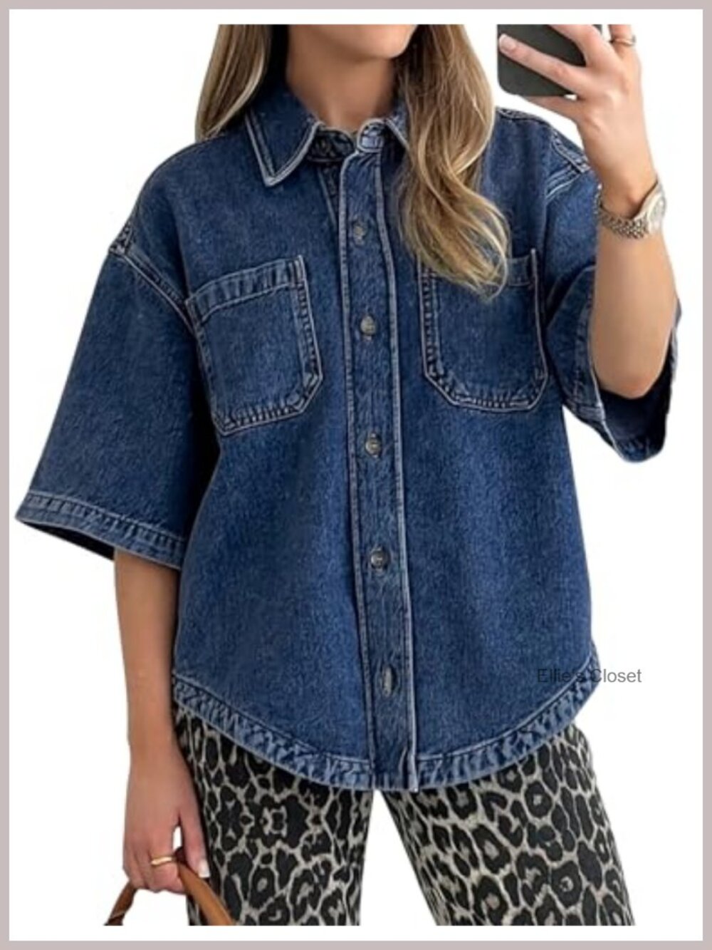 Oversized Denim Shirt Jacket Women Button Down V-Neck Long Sleeve Lightweight